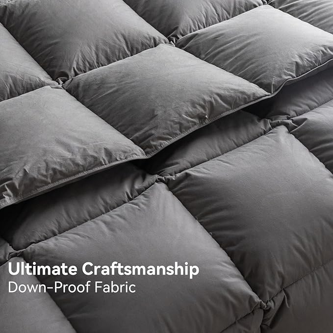 Goose Feather Down Comforter King Size,100% Organic Cotton Duvet Insert,All-Season Luxury Duvet Insert with Baffle Box Design, 750+Fill Power Hotel Collection Bedding Comforter