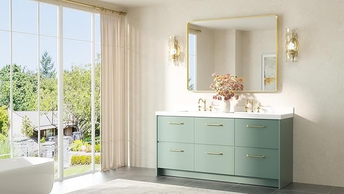 TETOTE 48 x 36 Inch Gold Mirrors Brushed Gold Metal Framed Bathroom Mirror, Tempered Glass, Modern Farmhouse Wall Mounted Mirror for Decorative(Horizontal/Vertical)