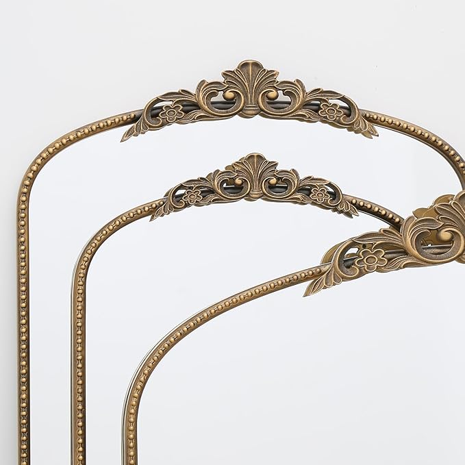 Micasso Antique Gold Ornate Mirror, 24 x 36 Inches Arched Baroque Style Mantel Wall Mirror for Bathroom, Vanity, Living Room