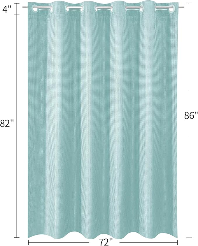 MitoVilla No Hooks Needed Turquoise Extra Long Shower Curtain Set with Snap-in Liner, Teal 86 inch XL Heavyweight Waffle Fabric Cloth Shower Curtains for Modern Luxury Hotel & Spa Bathroom Decor