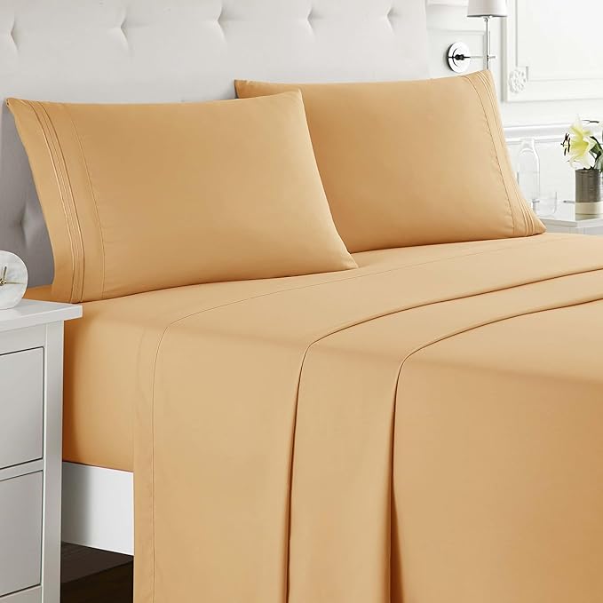 Clara Clark Full XL Bed Sheet Set - Wrinkle, Fade, Stain Resistant, Deep Pocket Sheets - Luxury Soft Bedding Sheets & Pillowcases, Full XL Apricot Orange