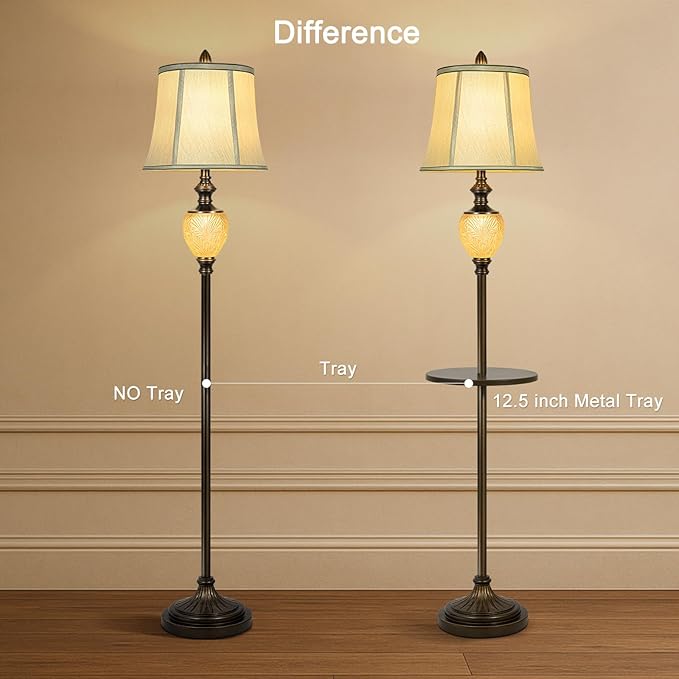 Vintage Floor Lamp with Nightlight, 64" Tall Lamp with Beige Faux Silk Shade, Rotary Switch, Farmhouse Design Brown Standing Lamp for Living Room Bedroom Office Dining Room Corner (LED Bulb Included)