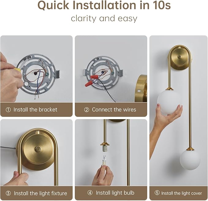 Golden Wall lamp Double Ball, mid-Century Modern Glass Wall sconces,with G9 Tricolor Bulb for Living Room Bedroom Bedside Stairs Restaurant Bathroom Corridor Aisle Lighting