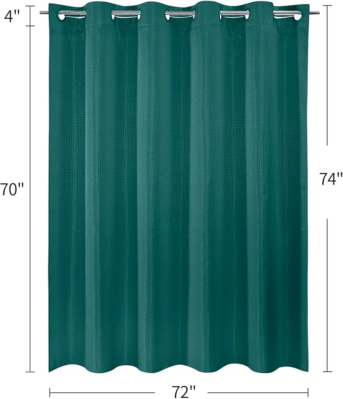 MitoVilla No Hooks Needed Dark Green Waffle Shower Curtain with Snap-in Liner, Modern Waffle Weave Fabric Cloth Shower Curtain for Luxury Neutral Hotel Spa Bathroom Decor, 72 x 74, Seaweed Green