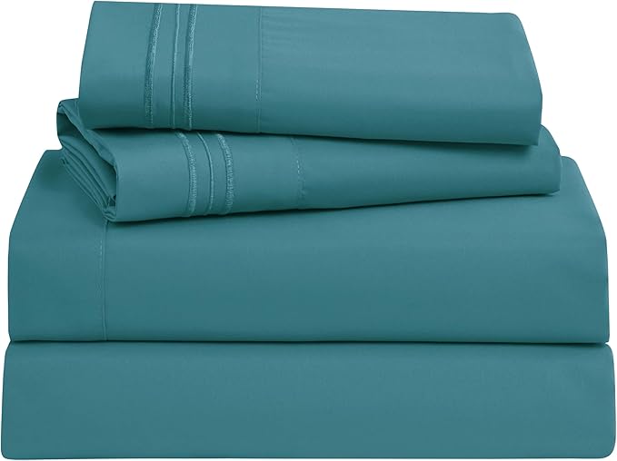 Clara Clark Full XL Bed Sheet Set - Wrinkle, Fade, Stain Resistant, Deep Pocket Sheets - Luxury Soft Bedding Sheets & Pillowcases, Full XL Teal