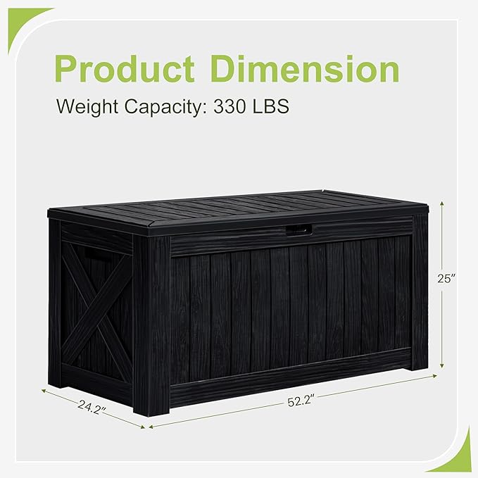 Greesum 120 Gallon Deck Box, Resin Outdoor Storage Container for Patio Furniture, Garden Tools, Pool Accessories, Weatherproof, Lockable, Black