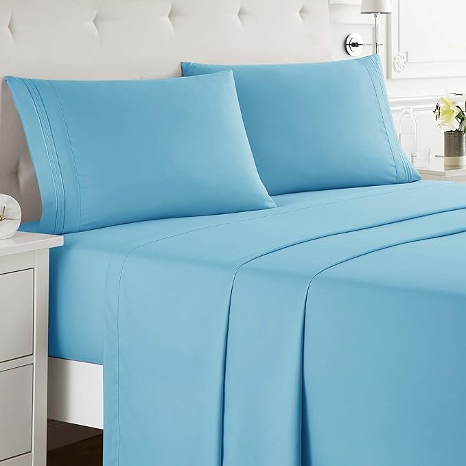 Clara Clark Full XL Bed Sheet Set - Wrinkle, Fade, Stain Resistant, Deep Pocket Sheets - Luxury Soft Bedding Sheets & Pillowcases, Full XL Beach Blue