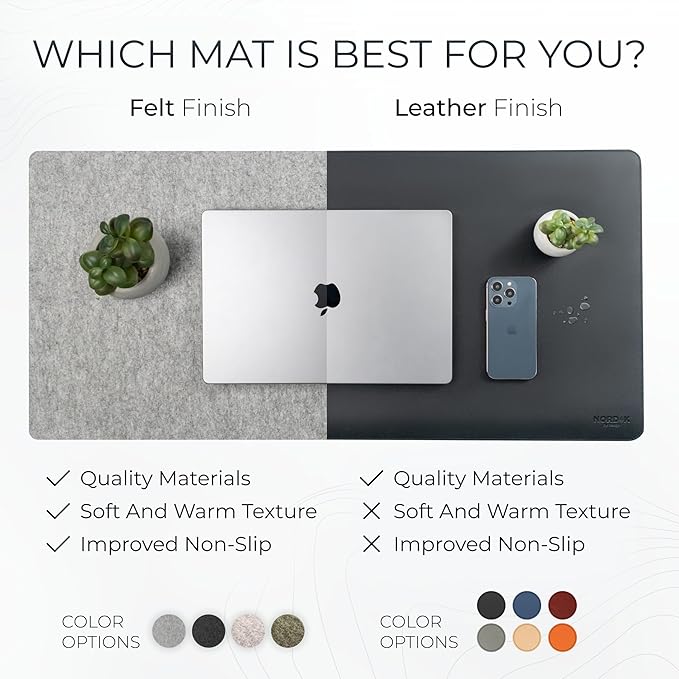 Nordik Large Felt Desk Mat – Timber Moss Green – 35 x 17 inch – Computer Desk Mat – Keyboard and Mouse Pad – Large Desktop Felt Pad