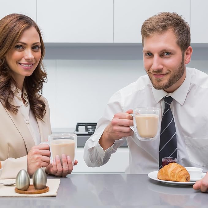 Glass Coffee Mugs Set Of 6, 13.5 OZ Insulated Double Wall Coffee Cups, Perfect for Cappuccino, Latte, Americano, Tea Bag, Beverage,Glass Coffee Cups With Handles