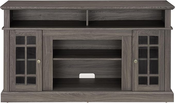 HMFULE 58" TV Stand with Storage for 55 60 65 inch Television, Entertainment Center 2 Glass Doors & Adjustable Shelves, Engineered Wood Modern Farmhouse Living Room Bedroom Furniture (Dark Walnut)
