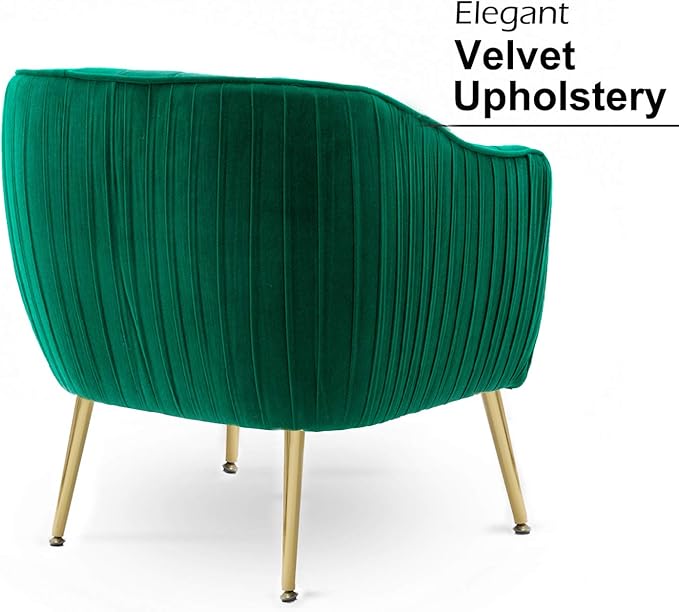 Velvet Accent Chair, Modern Barrel Arm Chair, Living Room Bedroom Chair, Golden Finished, Christmas Green