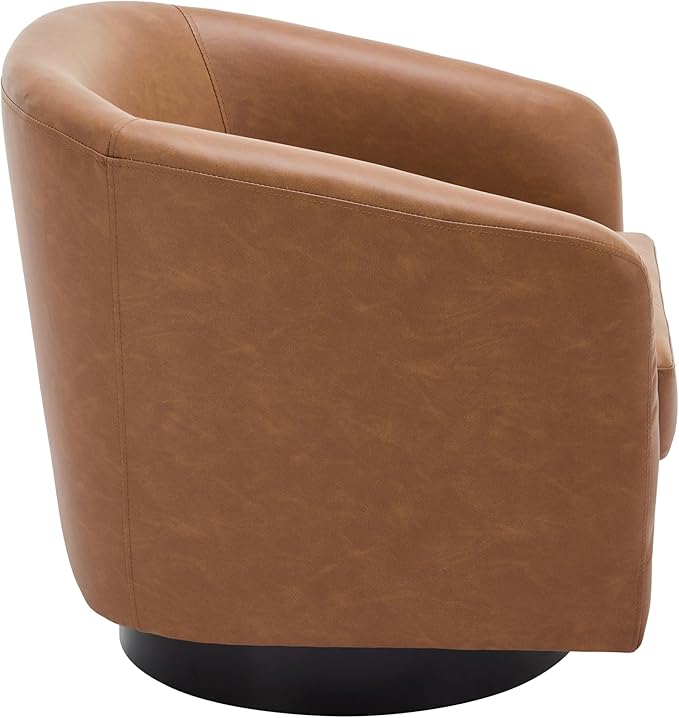 UIXE 360° Swivel Barrel Accent Chair Armchair, PU Leather Round Club Arm Chair for Lving Room, Modern Upholstered Small Bedroom Single Sofa Seat - Brown, Set of 2