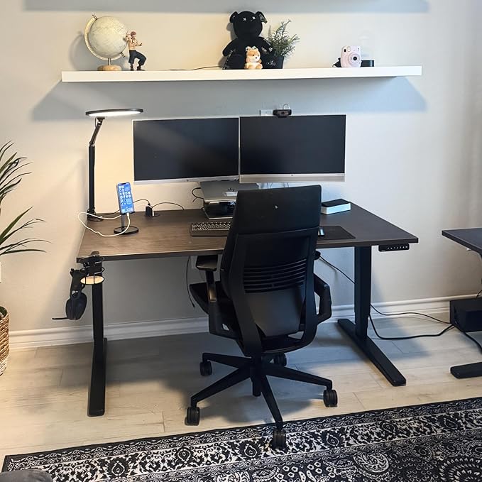 UPLIFTDESK V2 2-Leg Ash Gray Laminate Wood Standing Desk – Adjustable Height, Advanced 1-Touch Memory Keypad, Under Desk Cable Management, Wire Grommets & Rocker Board (Black -Frame, 72 x 30 inch)