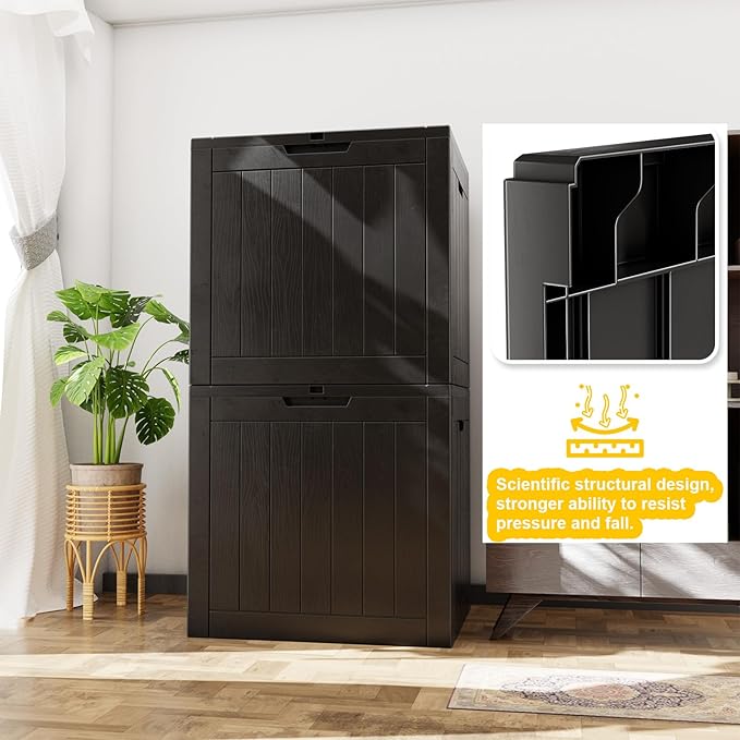 Vixzen 30 Gallon Resin Deck Box, Lockable Outdoor Storage Box for Patio Cushions Storage Furniture,Garden Tools, Pool Supplies, Weatherproof and UV Resistant- Black