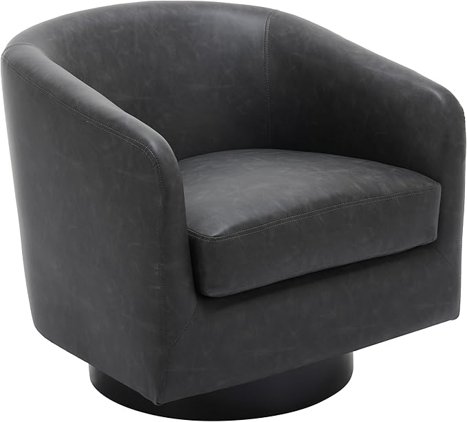 UIXE PU Leather Swivel Barrel Accent Chair Armchair for Living Room, Modern Round Club Arm Chair Upholstered Single Sofa Seating Corner Nook Side Reading Seat - Black
