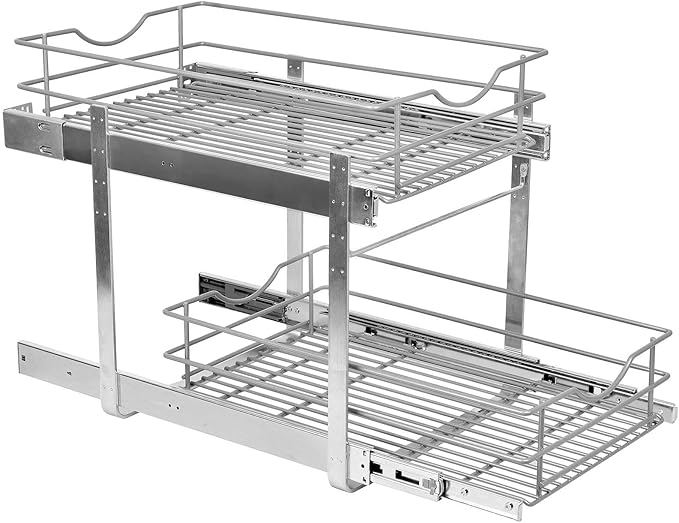 2 Tier Pull Out Cabinet Organizer,(14½"W x 22" D) Soft Close Slide Out Drawer For Kitchen Base Cabinet, Individual Pull Out Shelf, Roll Out Pantry Organization, 22 Inch Deep
