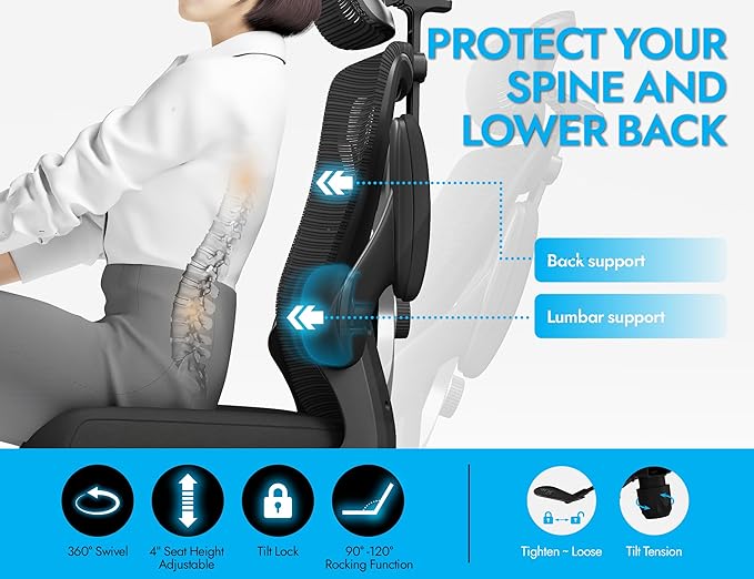 Ergonomic Office Chair - X-Shaped Computer Desk Chair Comfy, Gaming Chair, Office Chair with Lumbar Support, Mesh Office Chairs with Headrests, Desk Chair for Long Hours (Black Orange)