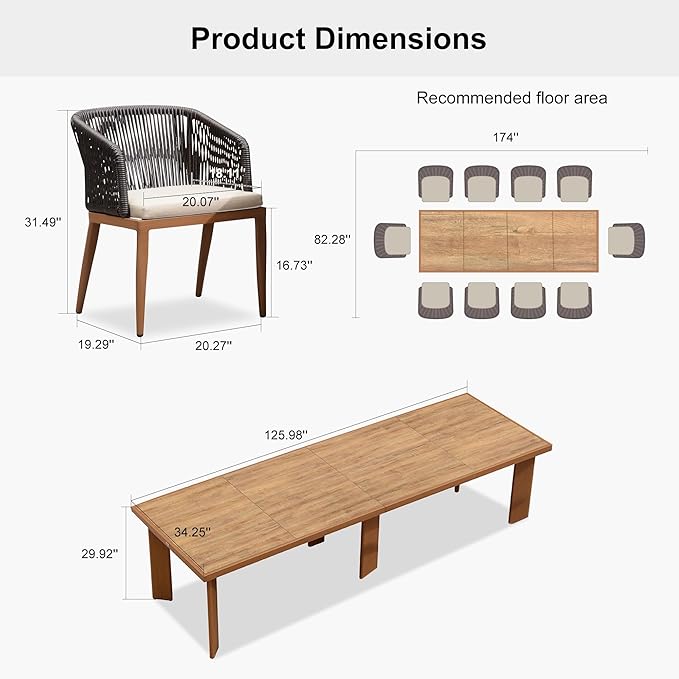 PURPLE LEAF 11 Pieces Large Outdoor Dining Set Patio Table and Chairs Set Aluminum Wicker Rattan Patio Furniture Set for Lawn Garden Backyard Brown
