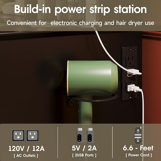 Maupvit Makeup Vanity with Mirror and Lights,Black Vanity Desk with Drawers and Shelves,Large Makeup Table with Glass Top,Bedroom Dressing Table,47.1in