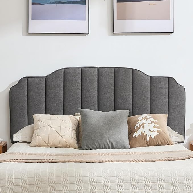 Queen Size Headboard Dark Gray Upholstered Headboard Adjustable Height&Width Linen Headboards Modern Vertical Channel Design Bed Head Board, Dark Gray