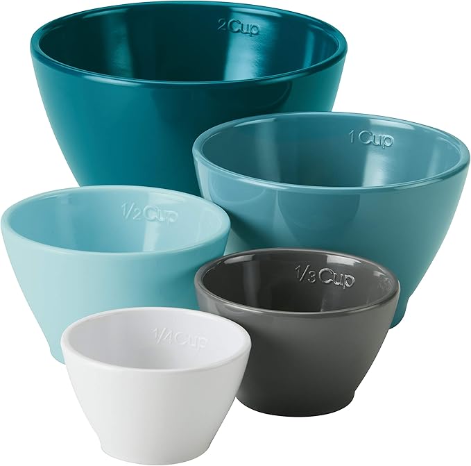 Rachael Ray Tools and Gadgets Mix and Measure Cooking / Baking Prep Set with Mixing Bowls, Measuring Cups, and Tools - 10 Piece, Light Blue and Teal