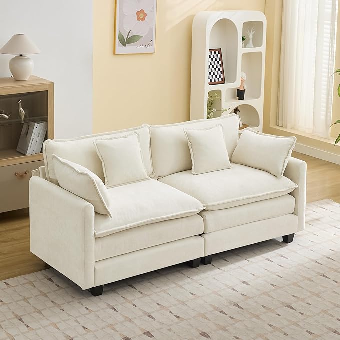 76'' Cloud Deep Seat Loveseat, Upholstered Chenille Modular 2-Seats Sectional Sofa Couch, Modern Comfy Settee Loveseat for Living Room Set, Small Apartment, Beige