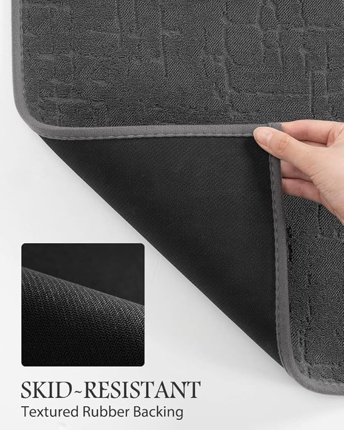 AMOAMI-Bath Mat-Absorbent Quick Dry Bathroom Floor Mats-Washable Rubber Backing Bath Mats for Bathroom Rugs Fit Under Door-Bath Rug for in Front of Sink Bathtub Shower Room, Dark Grey 24''x48''