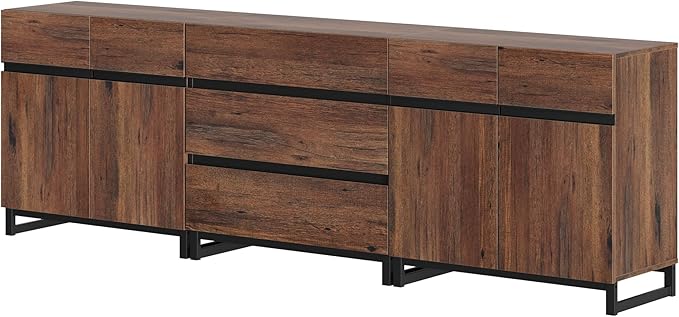 WAMPAT Modern TV Stand for TVs up to 100 inch, 3 in 1 TV Console with Adjustable Shelves and 3 Drawers, Media Console for Living Room, Bedroom, Brown