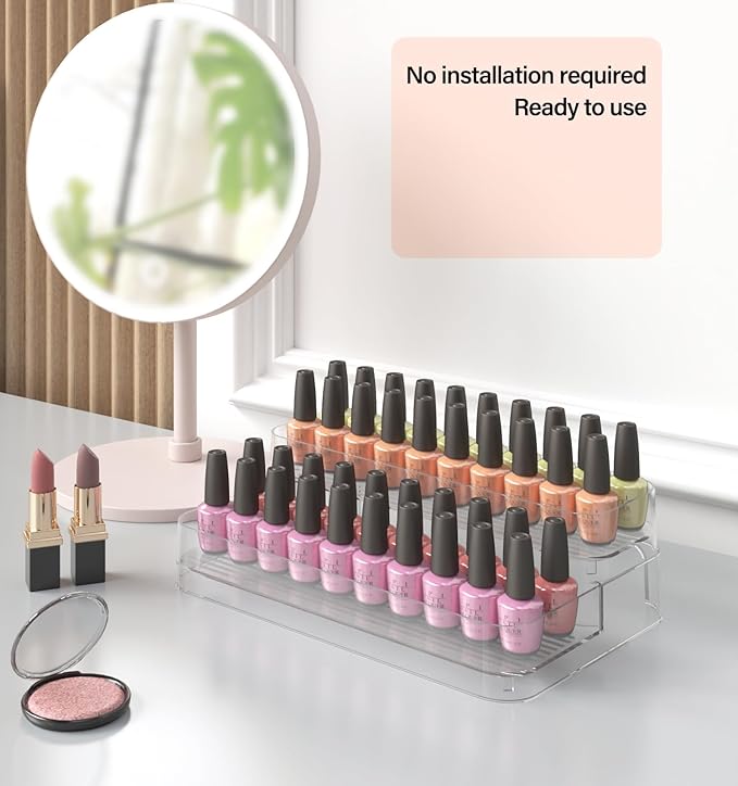 2 Tier 4 rows Nail Polish Organizer Acrylic Display Stand for Nail Polish Holder 2 pack, Nail Art Supplies Storage Rack for Essential Oils, Makeup Brushes, Jewelry, Clear Acrylic Display Case