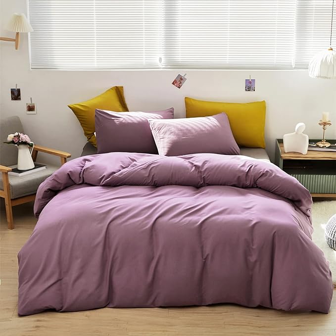 Cottonight Purple Comforter Set Queen Pale Mauve Bedding Comforter Set Full Solid Modern Dusty Lilac Purple Blanket Quilts Breathable 3 Piece Purple Comforter Set for Women Adults