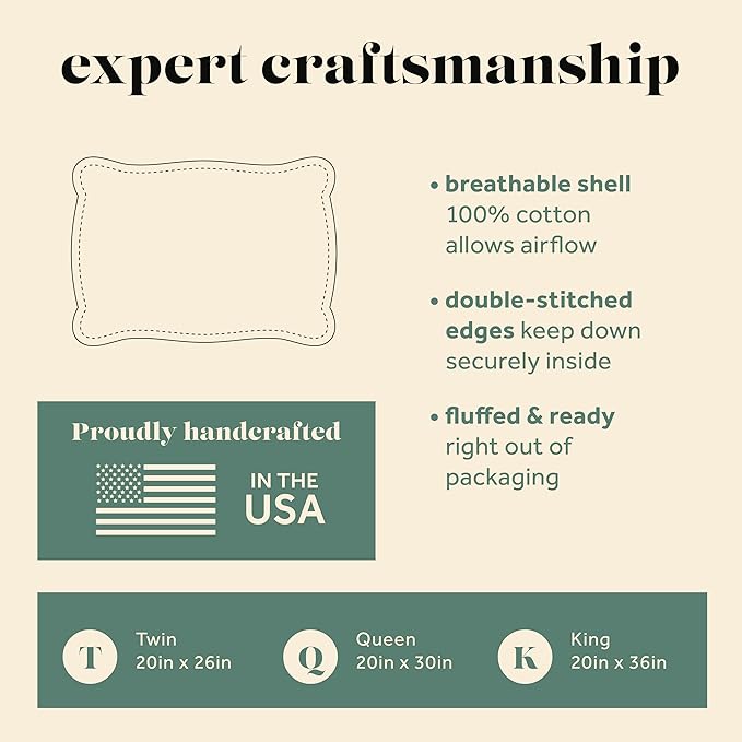 ComfyDown 50/50 Down Feather Blend ComfyDream Bed Pillow for Sleeping, Egyptian Cotton Cover, Made in USA, King Size (King)