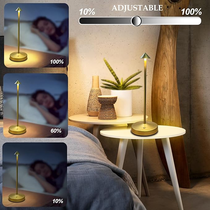 Rechargeable Cordless Table Lamp,Small Table Lamp,Portable LED Touch 2 Levels Brightness Dimmable Bar Lamp,Battery Powered Desk Lamp for Bars,Restaurant,Living Room(Gold)