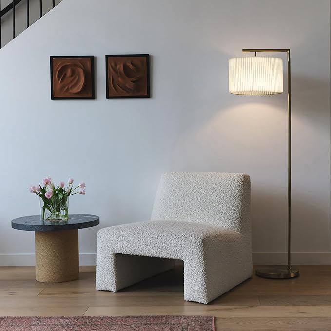 Brightech Montage Modern Floor lamp, LED Floor Lamp for Living Rooms & Offices - Tall Standing Lamp for Bedroom Reading - Corner Pole Lamp with Contemporary Pleated Shade - Gold, Antique Brass