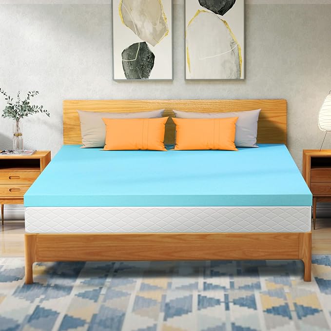VALUXE Full Mattress Topper 4 Inch Cooling Gel Memory Foam, CertiPUR-US Certified Topper & Pad for Back Pain Relief, Soft Breathable Bedding with Pressure Relief (Blue)