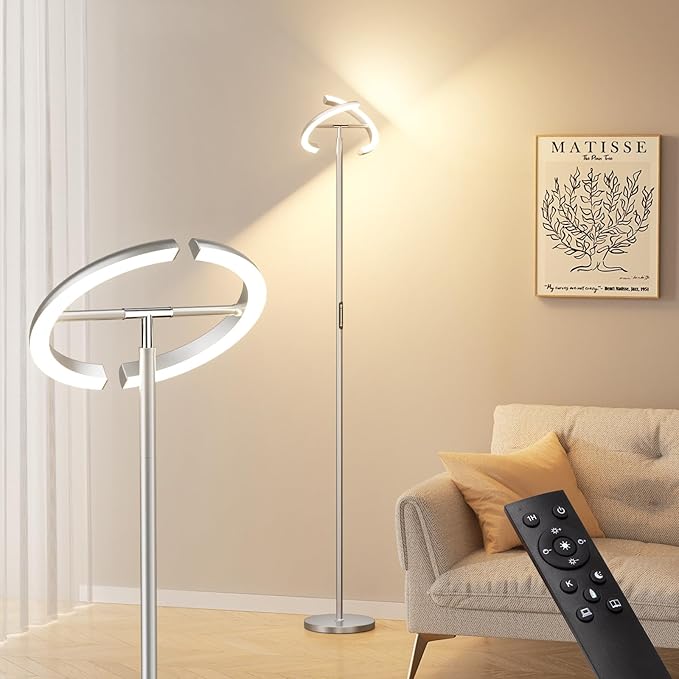 LED Floor Lamp - 70" Tall Modern Standing Lamp with 2 Rotatable Lights, Remote & Touch Control, 24W Bright Stepless Dimmable, Ideal for Living Room Bedroom Office(Silver Grey)