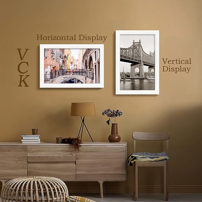 VCK 11x17 Poster Frame Set of 2 - White, Textured Exclusive Solid Wood Picture Frames, Wall Gallery Frame