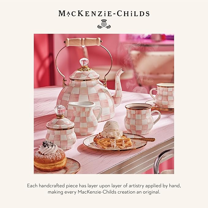 MACKENZIE-CHILDS Enamel Bowl, Serving Bowl for Entertaining, Simply Anything Bowl, Small, Pink-and-White Rosy Check