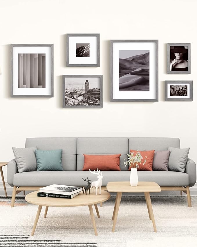 Egofine 12x16 Picture Frame Made of Solid Wood with Plexiglass, Display Pictures 9x12/11x14 with Mat or 12x16 Without Mat for Wall Mounting, Oak Grey