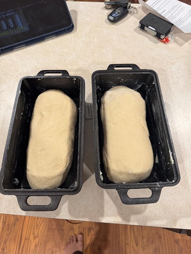 2-In-1 Cast Iron Oven Pan - 9"x5" Durable Loaf Pans Rectangular Baking Pan with Banneton Bread Proofing Basket set for home baking, 2 Piece Set -1.8 QT×2 Pcs (Silicone mats, Bread Pan 6 Set)