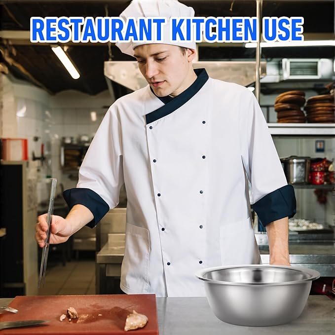 Set of 12 Stainless Steel Mixing Bowls, Nesting Metal Prep Salad Bowl Bulk Kitchen Large Reusable Baking Food Container for Hotel Restaurant Home Cooking, Silver(8.66 x 3 Inch)