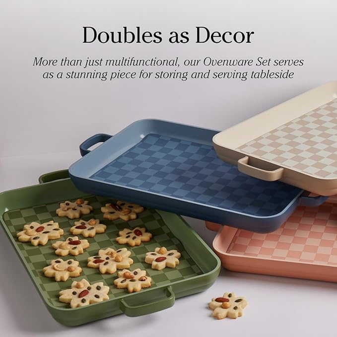 Our Place Bakeware Set | 5-Piece Nonstick, Toxin-Free, Ceramic, Cast Aluminum Set with Oven Pan, Bakers, & Oven Mat | Space-Saving Nesting Design | Oven-Safe | Bake, Roast, Griddle and more | Char