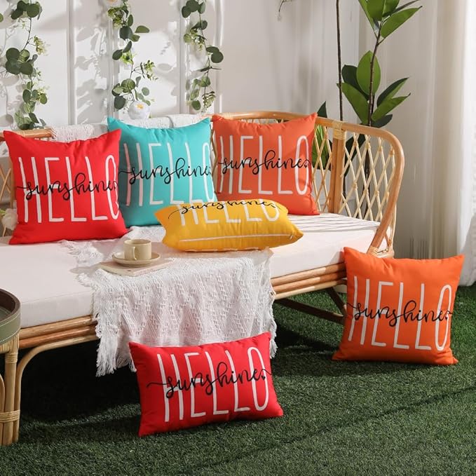 DFXSZ Outdoor Pillow Covers 18x18 Inch Set of 2 Hello Sunshine Decor Dirty Orange Waterproof Throw Pillow Covers Summer Outdoor Pillow Covers Decor for Patio Funiture Garden Sofa Couch1 020J18
