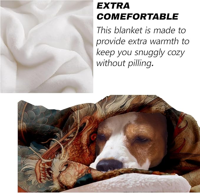 Dragon Art Blanket Gifts for Adults and Kids Mythology Dragon Throw Blankets for Bed Room Couch Soft Lightweight Warm Cozy Throws Decor 50x60in