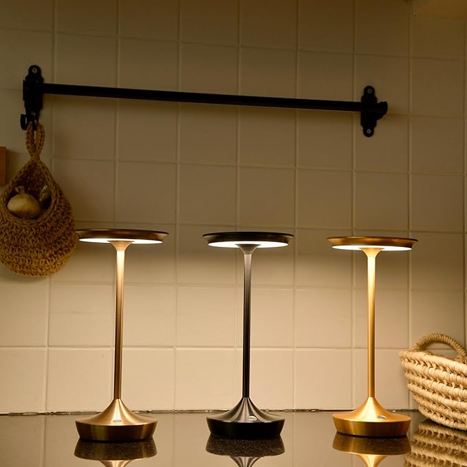 YHT Cordless Table Lamp, Restaurant Bedroom LED Rechargeable Stepless Dimming Desk Lamp, Outdoor Patio Portable 6000mAh IP54 Waterproof Table Light (Gold 2Pack)