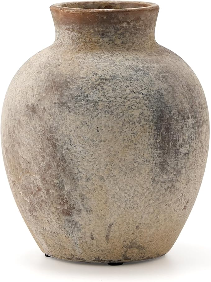 SIDUCAL Ceramic Decorative Flower Vase | 6 Inch Pottery Rustic Farmhouse | Boho | Whitewashed Terracotta Vase for Home Decor, Table, Living Room, Bathroom, Shelf, Mantel Decoration