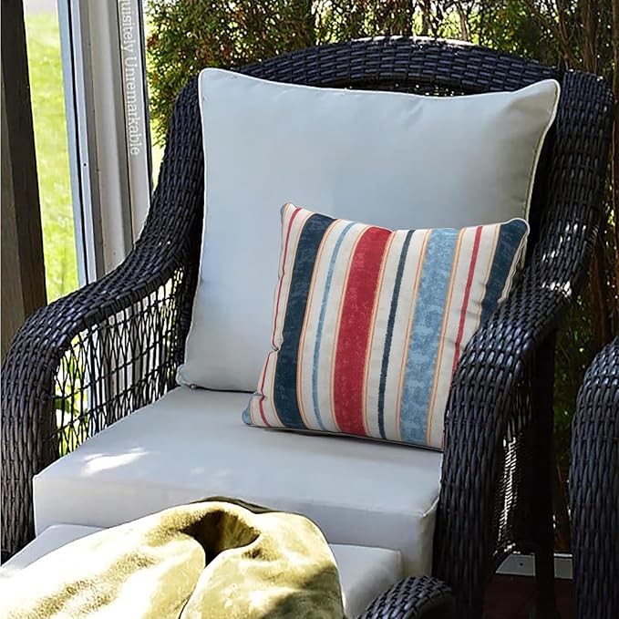 LVTXIII Outdoor Throw Pillows 18x18 Patio Waterproof Square Pillows with Piping Fade Resistant Accent Pillow for Spring Summer Garden Decoration, Set of 2, Stripe Red Blue