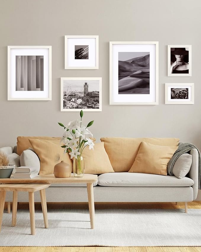 Egofine 8x12 Picture Frame Made of Solid Wood with Plexiglass, Display Pictures 5x7/6x8 with Mat or 8x12 Without Mat for Tabletop and Wall Mounting, Beige