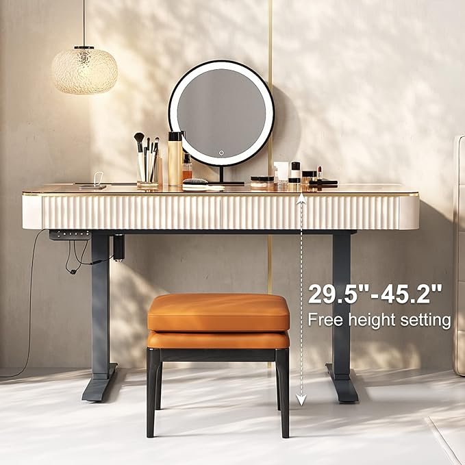 Lartis Vanity Table with Stool,Electric Lift Vanity Desk,Vanity Set,Up and Down Desk, Standing Vanity with Drawer