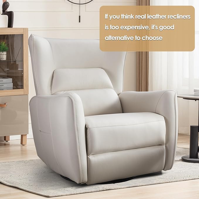 INZOY Power Swivel Rocker Recliner Glider, Oversize Electric Swivel Rocker Recliners with Highly Enveloping Backrest, Nursery Rocking Recliner Chair Leathaire Reclining Sofa for Living Room, White