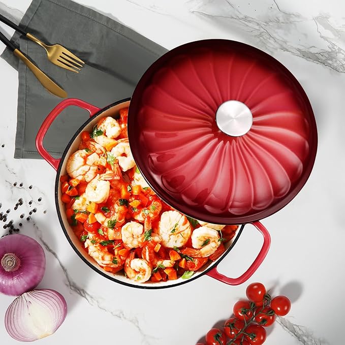 Enameled Cast Iron Dutch Oven with Lid, 3 QT Dutch Oven Pot for Bread Baking, Heavy Duty Cast Iron Pot for Braising, Cook, Bake, Oven Safe across All Cooktops (Gradient Red,3 QT)